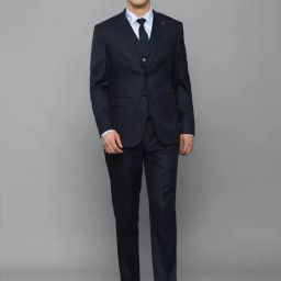 Allen Solly Navy Blue Slim Fit Checks Three Piece Suit-image-19