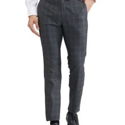 Raymond Grey Slim Fit Checks Trousers-image-6