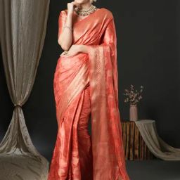 Saree Mall Peach Woven Sarees With Unstitched Blouse-image-39