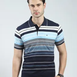 Monte Carlo Navy Blue Regular Fit Striped Polo T-Shirt-picture-34