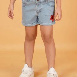 Creative Kid's Girls Light Blue Denim Floral Shorts-image-98