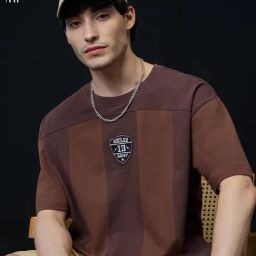 The Souled Store Brown Cotton Loose Fit Colour Block T-Shirt-picture-16