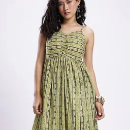 glitchez Floral Printed Gathers A-Line Maxi Dress-image-88