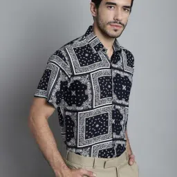 Jainish Navy Regular Fit Paisley Print Shirt-image-65