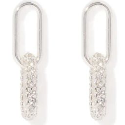 Forever New Silver & Crystal Geometric Malani Metal & Stone Link Stud Earrings-image-85