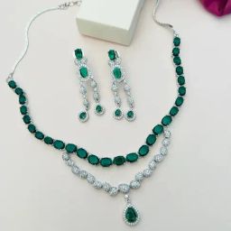 Abdesigns Silver Cubic Zirconia American Diamond Necklace & Earring Set-26
