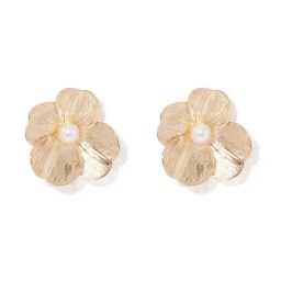 Forever New Pearl & Gold Floral Jewellery Tahlea Metal Petal Stud Earrings-19
