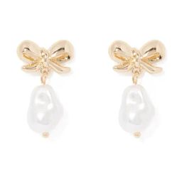 Forever New Pearl & Gold Minimal Katie Pearl & Bow Stud Earrings-image-3