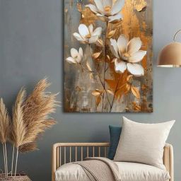 999Store Golden & White Canvas Abstract Floral Wall Art-22