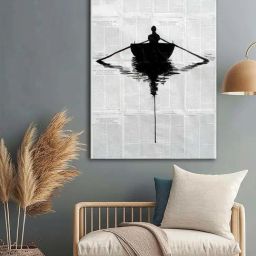 999Store White & Black Canvas Minimalist Boat Art-22
