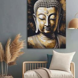 999Store Golden & Black Canvas Meditative Buddha Wall Art-11