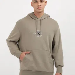 Calvin Klein Jeans Brown Cotton Regular Fit Printed Hooded Sweatshirt-image-23