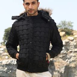 Campus Sutra Black Regular Fit Checks Hooded Jacket-24