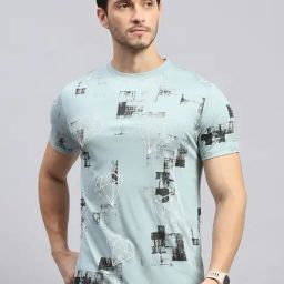Monte Carlo Sky Blue Regular Fit Printed T-Shirt-picture-24