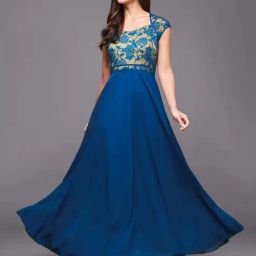 Miss Chase Royal Blue Sweet Heart Neck Cap Sleeve Floral Fit & Flare Georgette Maxi Dress-image-83