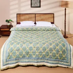 Fabindia Eesha Green Cotton Printed Double Quilts-picture-17