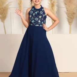 Fashion Dream Kids Blue Embroidered Fit & Flare Dress-picture-10