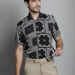 Jainish Black Regular Fit Paisley Print Shirt-image-75
