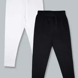 Kiddopanti Girls White & Black Regular Fit Leggings - Pack of 2-image-99