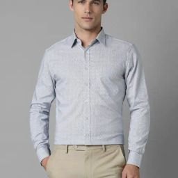Louis Philippe Grey Cotton Slim fit Print Formal Shirt-picture-0