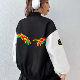 Stylecast X Hersheinbox Colourblocked Printed Varsity Jacket image 3
