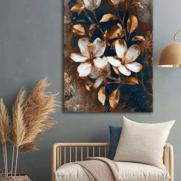 999Store Golden & White Canvas Floral Wall Art-27