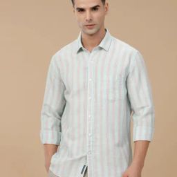 Linen Club Green Linen Blend Slim fit Stripes casual shirts-picture-41