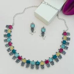 Abdesigns German Silver Oxidized Necklace & Earring Set-image-53
