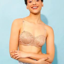 Clovia Beige Lace Work Balconette Bra-image-85