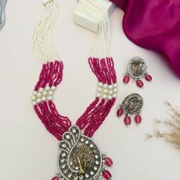 Abdesigns Silver Polki American Diamond Necklace & Earring Set-image-15