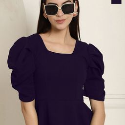 Metronaut Women Pack Of 2 Square Neck Puff Sleeve Peplum Top-image-73