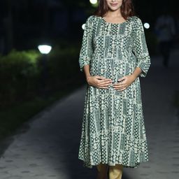 Aujjessa Floral Printed Cotton Maternity Anarkali Kurta-image-35