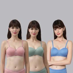 AROUSY Pink & Green Cotton Bra Panty Set - Pack Of 3-image-96
