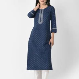 Span Blue Printed Straight Kurta-image-26