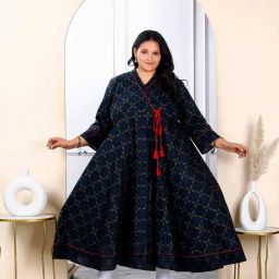 Miravan Navy Printed Angrakha Kurta-picture-19