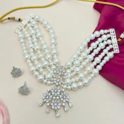 Abdesigns Silver Polki Choker Necklace & Earring Set-20