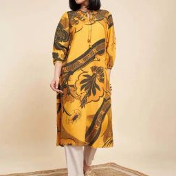 Marigold Lane Yellow Printed A-Line Kurta-image-46