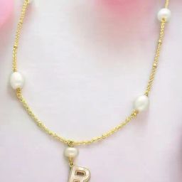 Sri Jagdamba Pearls Fancy R Alphabetic Pearl Chain Pendant for Women-image-90