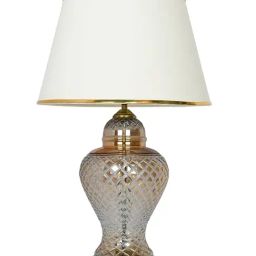 FOS LIGHTING Golden Luster Glass Urn Table Lamp With Cream Shade And Golden Beading image 2