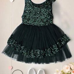 Bella Moda Kids Green Self Pattern Dress-image-62