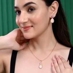 VOJ Gold Plated Yellow Stone with AD Stone Studded Chain Set for Women-image-45