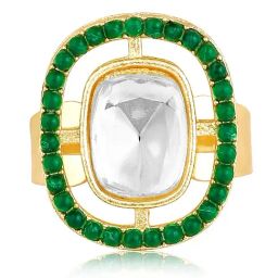 Peora Gold Plated White Synthetic Stone & Green Adjustable Finger Ring-image-69