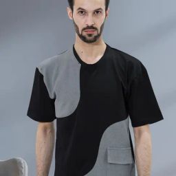 Botabochi Grey Cotton Regular fit Colorblock T-Shirt-picture-3
