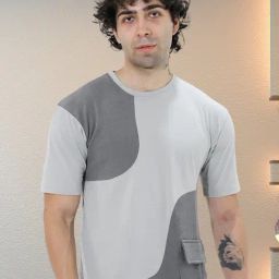 Botabochi Grey Cotton Regular fit Colorblock T-Shirt-picture-4