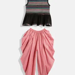 TWISHA Kids Black & Peach Printed Top with Dhoti-image-12