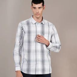 Cantabil White Cotton Regular Fit Checks Shirt-image-28