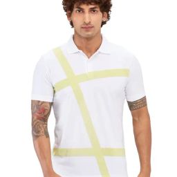 Park Avenue White Slim Fit Printed Polo T-Shirt-image-64