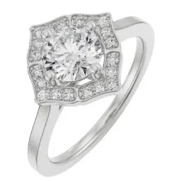 Emori 18k White Gold & Diamond Round Stone Halo Engagement Ring-image-33