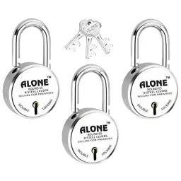 ALONE LOCKS Round 65 mm Steel Chrome 3 Keys Double Locking Padlock (Pack of 3)-image-66