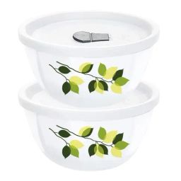 Larah by Borosil White Opalware Mixing & Serving Bowl with Lid - Set of 2-8